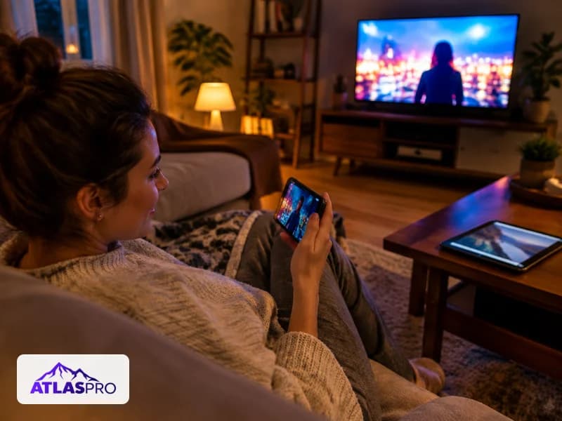 Atlas Pro ONTV utilisé sur smartphone, tablette et télévision en même temps